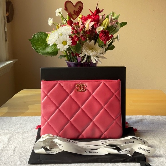 💐 CHANEL 19 POUCH O - CASE IN IRIDESCENT PINK 💐 NWT 💐 - Picture 3 of 16